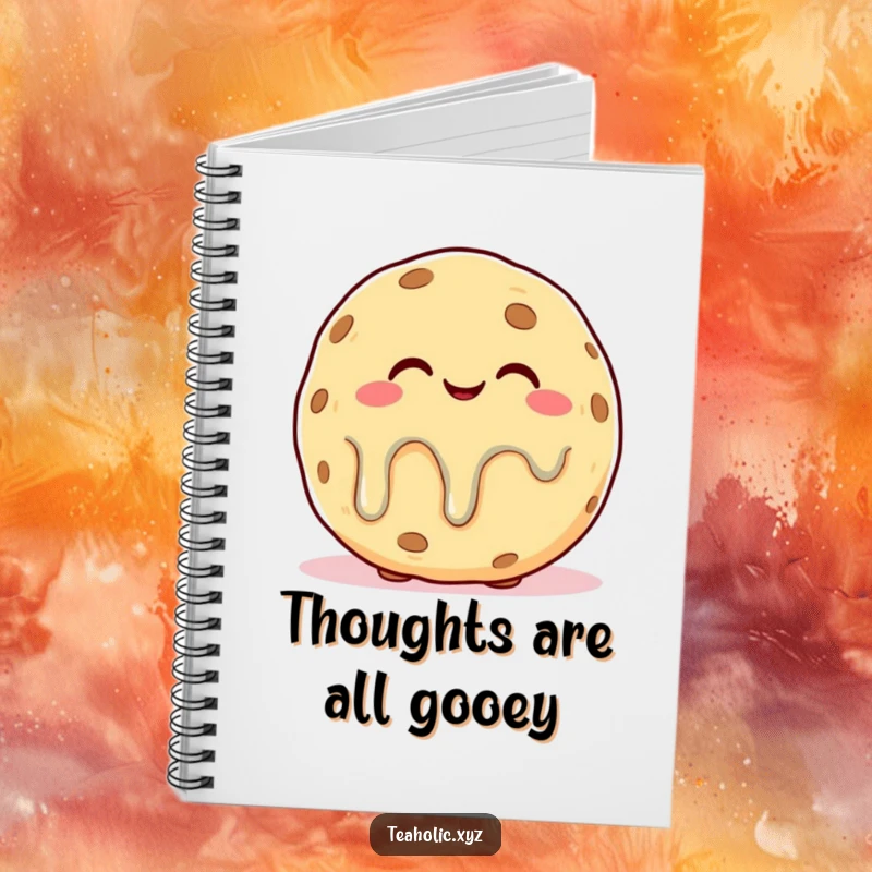 Funny notebook cover featuring a plump cookie character with a blissful, melting expression, perfect for jotting down sweet ideas.