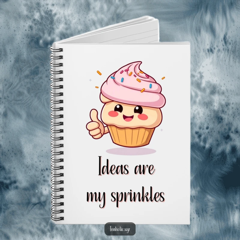 Funny Muffin Notebook: Cheerful character giving a thumbs up with sprinkles flying, perfect for jotting down funny ideas.
