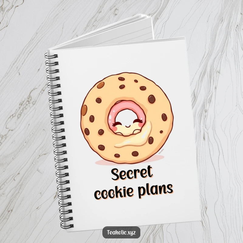 Funny notebook cover with a winking donut peeking from behind a cookie, designed for sweet note-taking.
