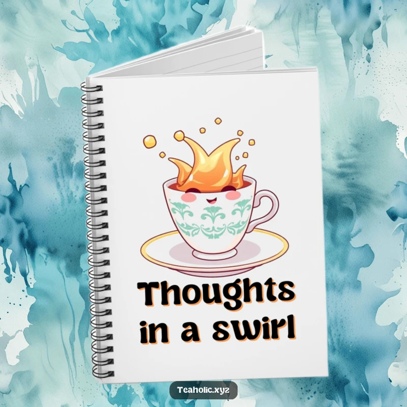 Funny Teacup Notebook: A cheerful teacup character splashing in a tea saucer, inspiring fun notes and creative ideas for any user.
