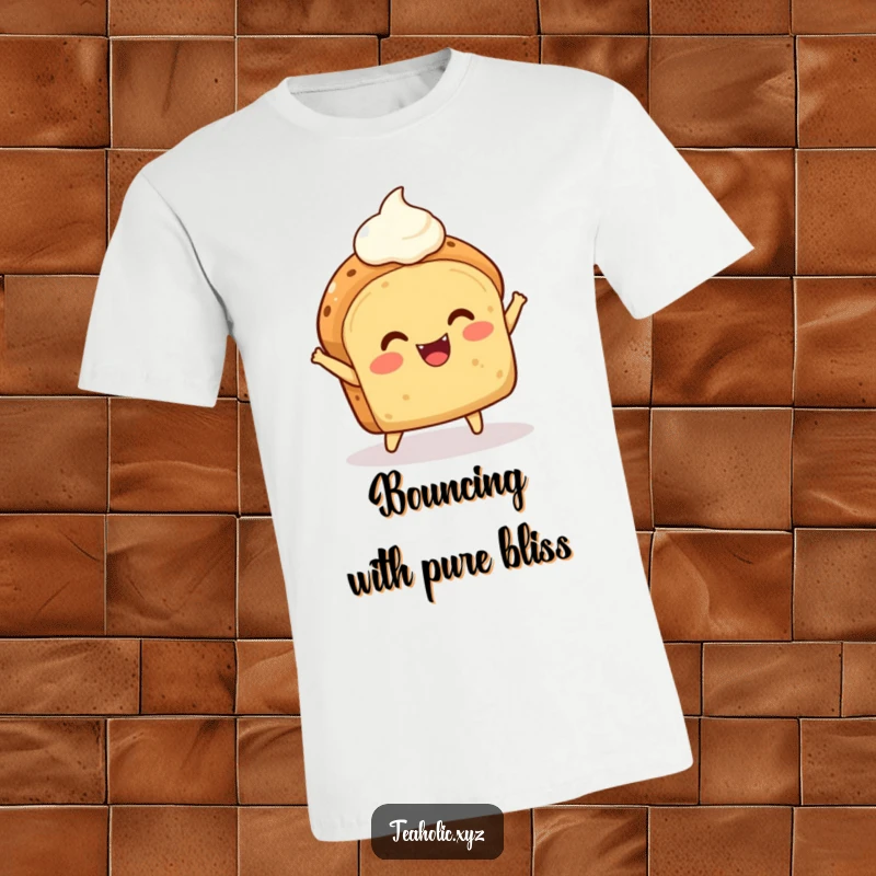 Funny Scone T-Shirt: A delighted scone with cream joyfully bounces, exuding pure, sweet energy and fun.