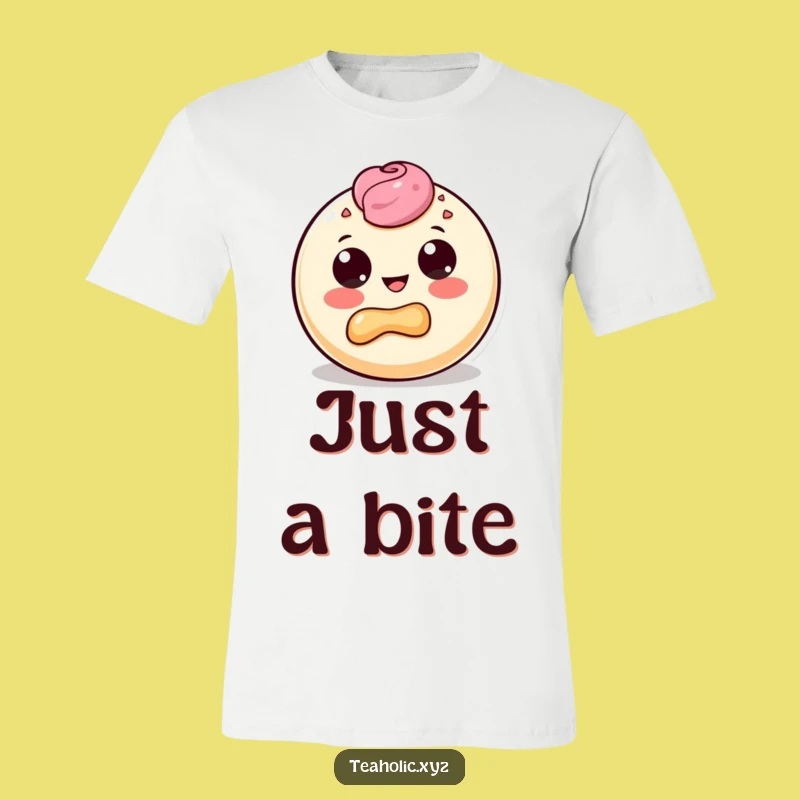 Funny Pastry Bite T-Shirt: Wearable Humor from a Delighted Dough Character
