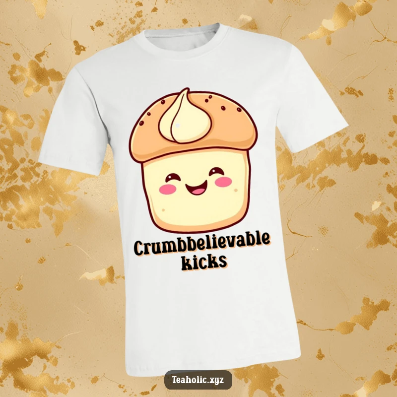 Funny T-Shirt: A happy scone with a dollop of cream is captured mid-hop, radiating pure pastry delight.