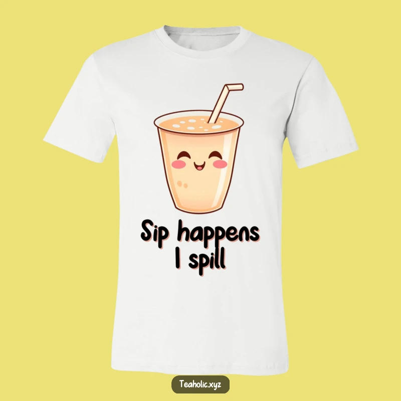 Funny Tea Enthusiast T-Shirt - Cheerful Tea Cup with Wiggling Straw Graphic