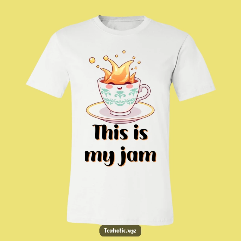 Funny Teacup Splash T-Shirt: Cheerful Character's Joyful Tea Time - Cool Funny Gift