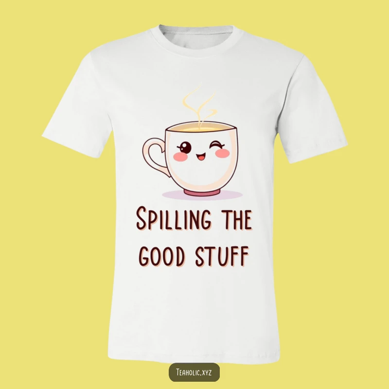Funny Teacup T-Shirt: Steaming Fun with a Smiling Pouring Character