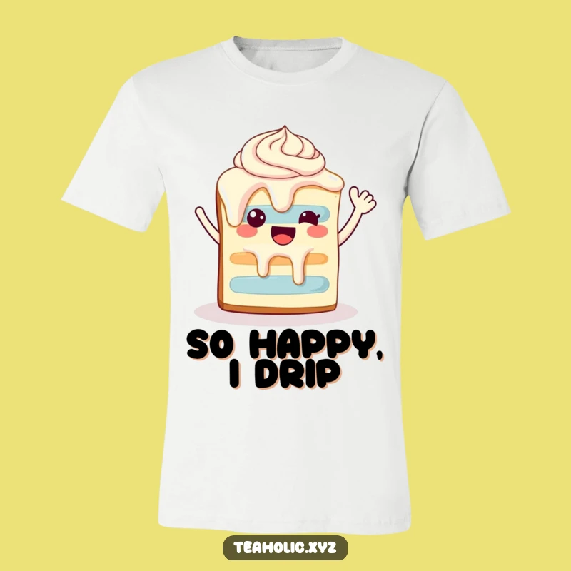 Funny Happy Cake Slice Tee - Waving Dessert Character Shirt Gift