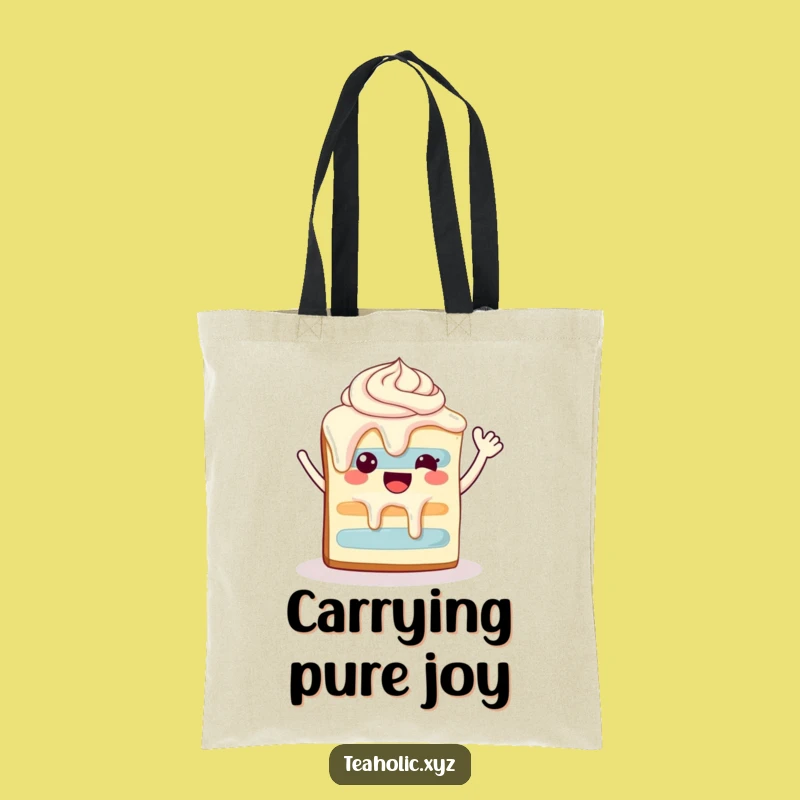 Funny Happy Cake Slice Tote Bag - Waving Dessert Carrier Gift