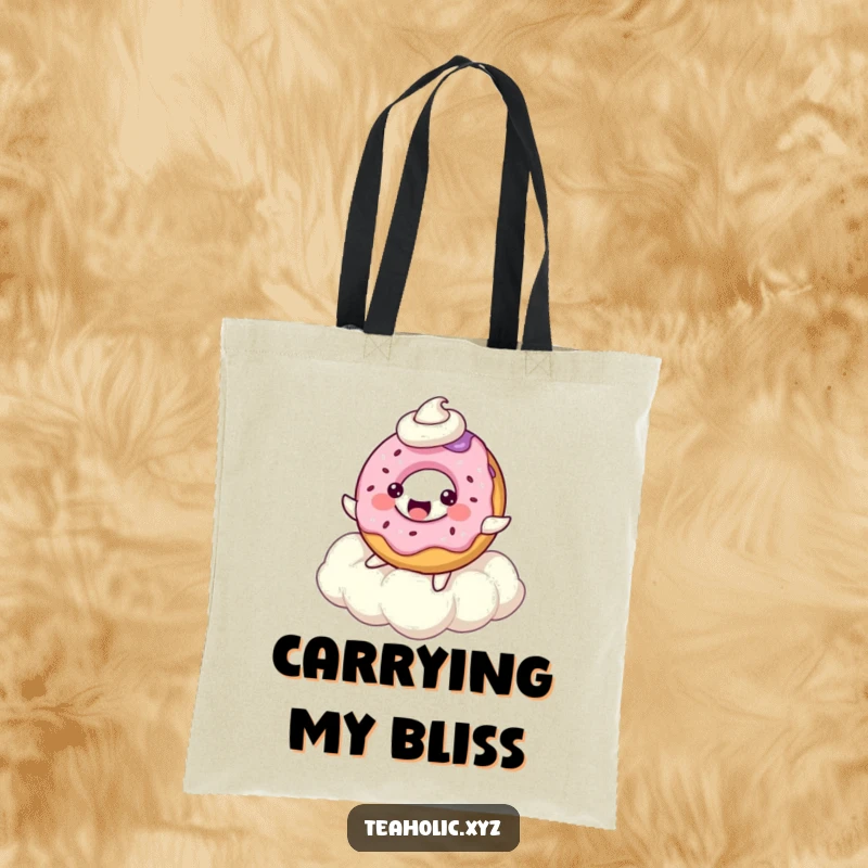 Amusing bubbly donut character, happily bouncing on a fluffy whipped cream cloud, great for shopping.