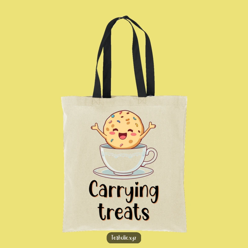 Funny Cookie Tote Bag - Delighted Jumping Cookie, Reusable Treat Bag