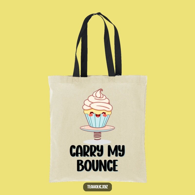 Funny Cupcake Bounce Tote Bag: Giggling Character Design, Excellent Funny Gift for Shoppers