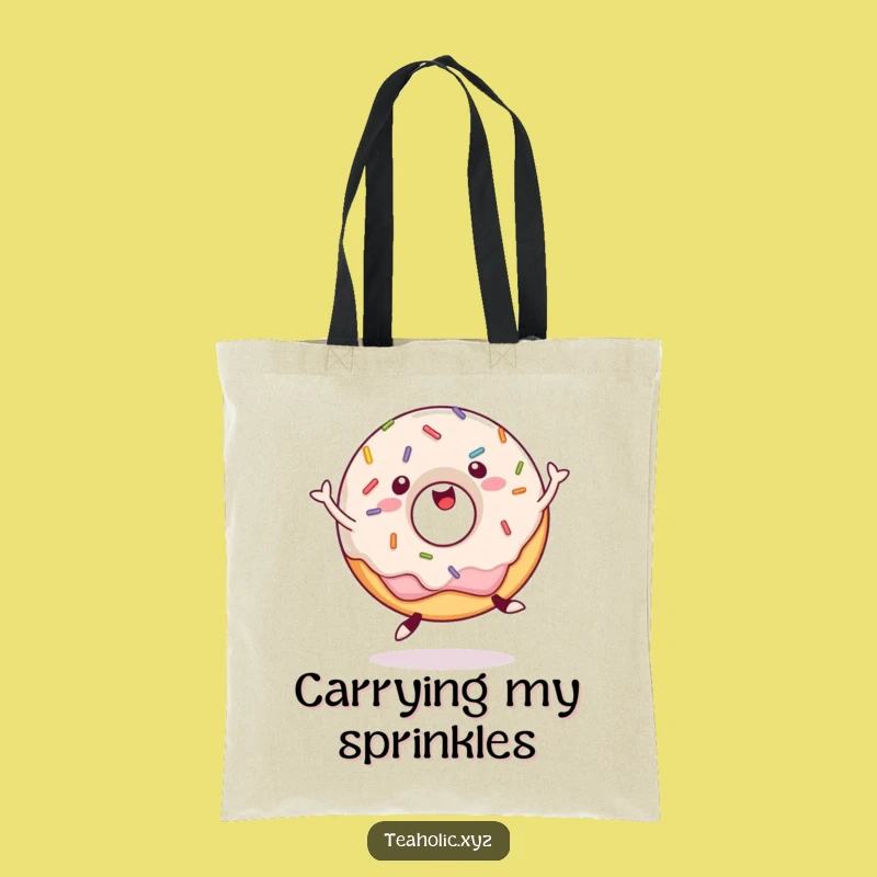 Funny Donut Jump Tote Bag: Happy Sprinkled Donut, Chic Funny Gift