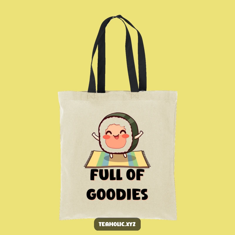 Funny Sushi Tote Bag - Pleased Bouncing Sushi Slice, Reusable Shopping Bag